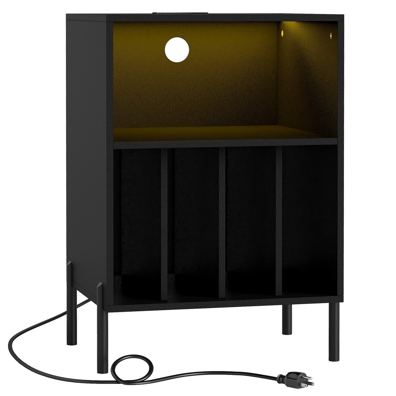 Record Player Stand with RGB LED Light Vinyl Storage Charging Station